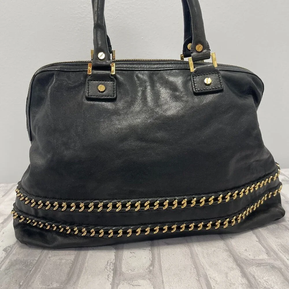 Tory Burch Top Handle Satchel in Black Leather w/ Gold-tone Chain - Preowned